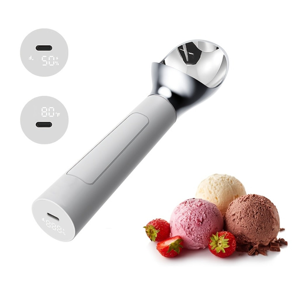 Heated Electric Ice Cream Scoop ¨C USB-C Rechargeable with 3 Temperature Levels up to 158¡ãF, Touch-Activated, IPX7 Waterproof, LED Display, Food Grade Stainless Steel, Ergonomic Design for Hard Ice Cream