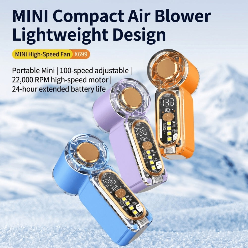Mini Handheld Pocket Fan 2 Pack 22000RPM Brushless Motor 100 Speed Digital Display Type-C Fast Charge LED SOS Mode Quiet for Outdoor Camping Travel Office Orange Purple Blue