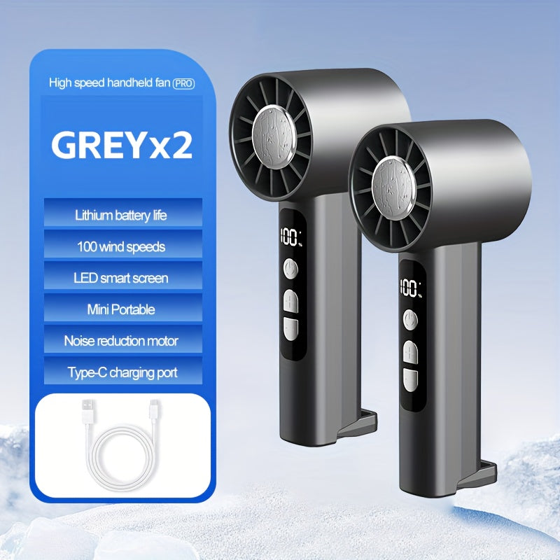 USB Rechargeable Handheld Fan 2 Pack Portable Mini Desktop Fan 1800mAh 1-100 Adjustable Wind Speed Display Lightweight for Summer Camping Travel Outdoor Indoor White Dark Gray