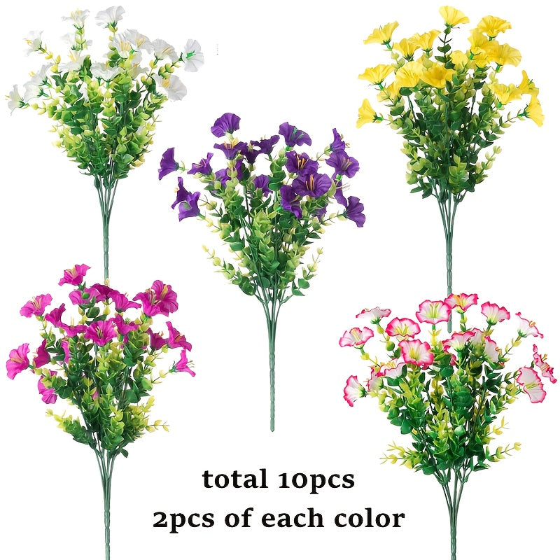 Artificial Flowers Outdoor 10 Bundles Faux Silk Pink Morning Glory - Realistic Fake Flowers for Porch, Patio, Window Box, Front Door, Garden Planter, All-Season Home Decor, Colorful Daisy Arrangement