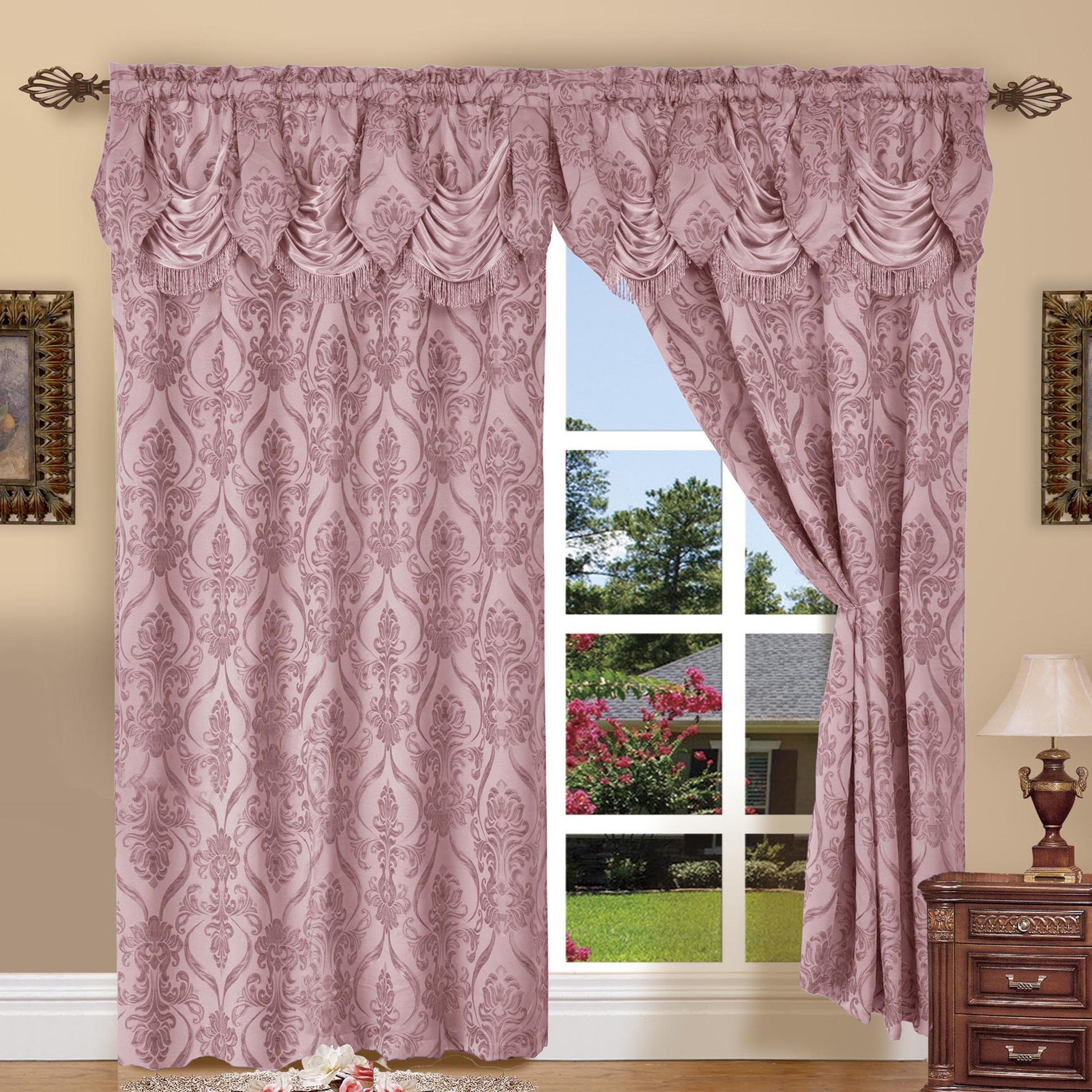 Jacquard Curtain Panels 2-Piece Set 54x84 Inch with Attached Waterfall Valance - Rod Pocket Room Darkening Luxury Window Curtains, Machine Washable, 9 Colors for Living Room Bedroom & Home Office