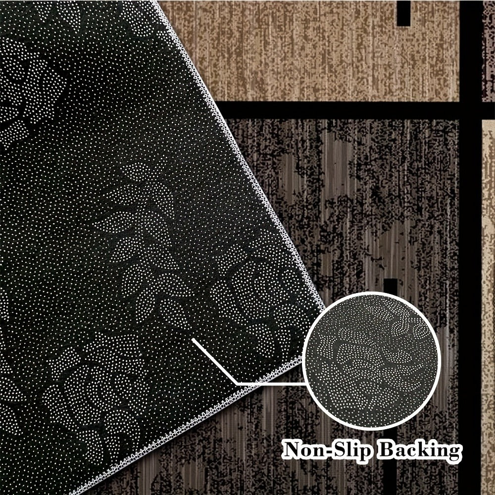 Machine Washable Area Rug Geometric Beige Brown Velvet 850 GSM Fade-Resistant Polyester Carpet for Living Room Bedroom Dining Room Office Non-Slip Rectangle Floor Rug