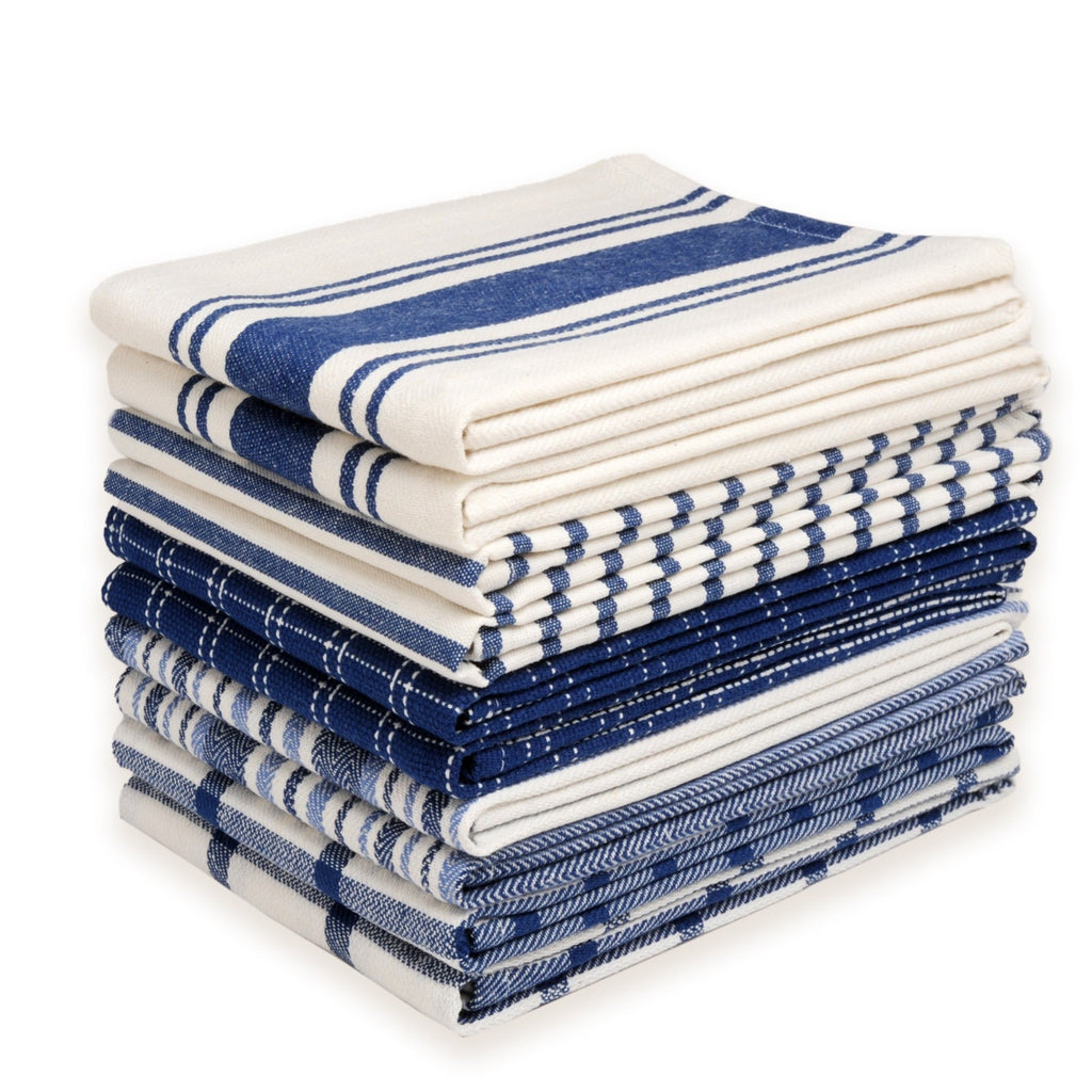 Kitchen Dish Towels 10 Pack - 100% Cotton Flat Weave, Absorbent & Reusable, Multi-Color Set for Cooking, Cleaning & Drying
