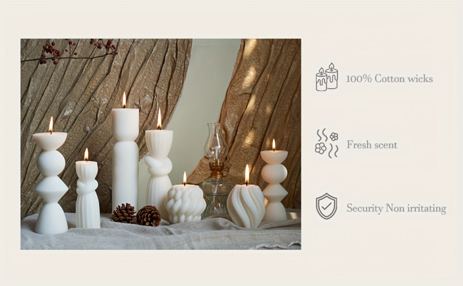 Ribbed Pillar Candles 7-Pack Large Soy Wax, Handmade Aesthetic Pillar Candle Set for Home Decor, Wedding Centerpiece, Shelf Decor, Dining Table & Housewarming Gift ¨C White, Black, Blue, Orange with Glitter