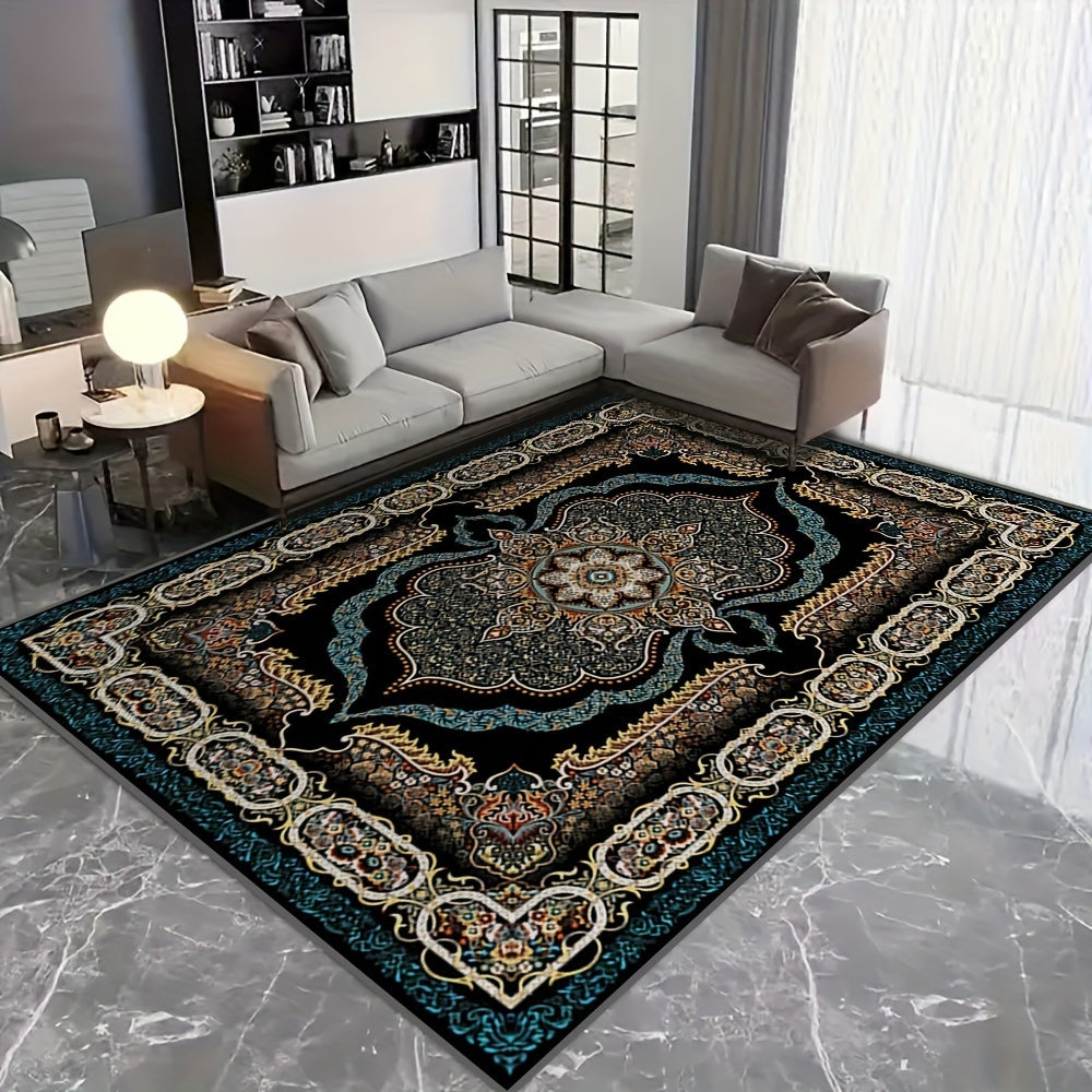 Bohemian Floral Area Rug Non-Slip Backing Machine Washable Velvet Floor Mat Shedding-Resistant 100% Polyester Soft Carpet for Living Room Bedroom Kitchen Office Modern Decorative Rug