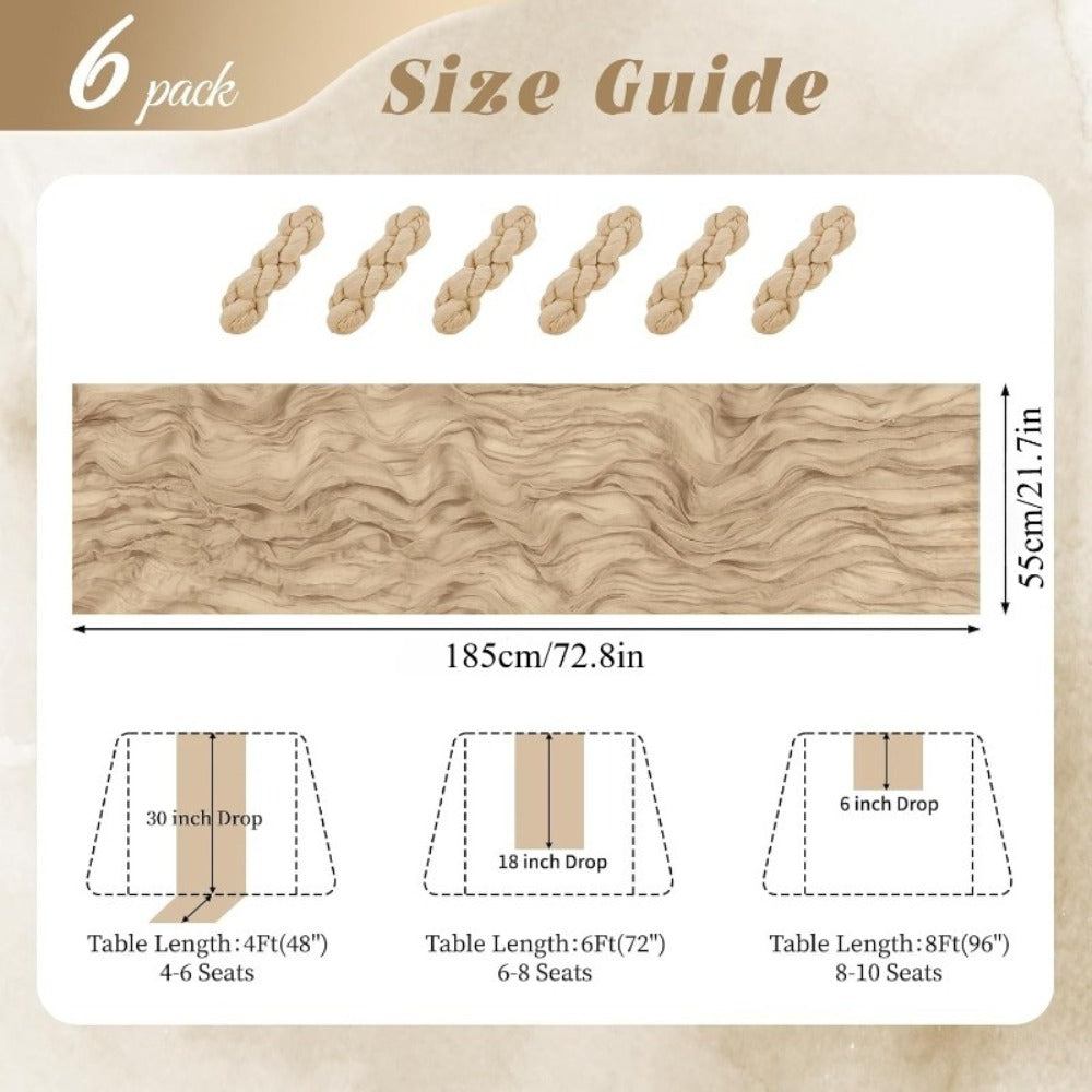 Cheesecloth Table Runner 6 Pack | Boho Gauze Semi-Sheer Fabric 21.7¡Á72.8 Inch for Wedding, Baby Shower & Farmhouse Decor