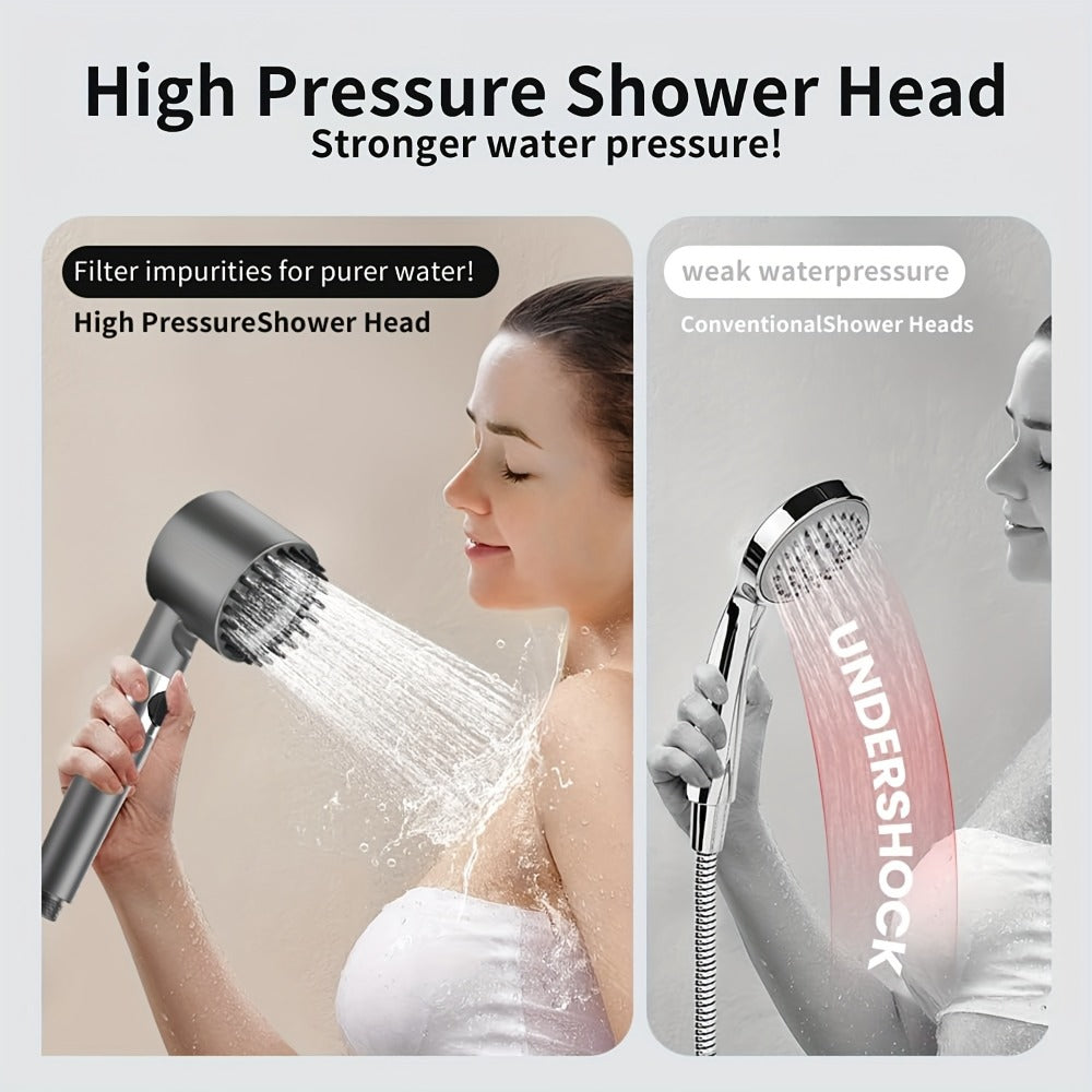 High Pressure Shower Head Set 4-Piece ¨C Turbine Spray Wall Mounted, 3-Stage Adjustable Mode, 6 Water Filters & 68¡± Hose, Skin-Friendly Bathroom Shower Upgrade Kit