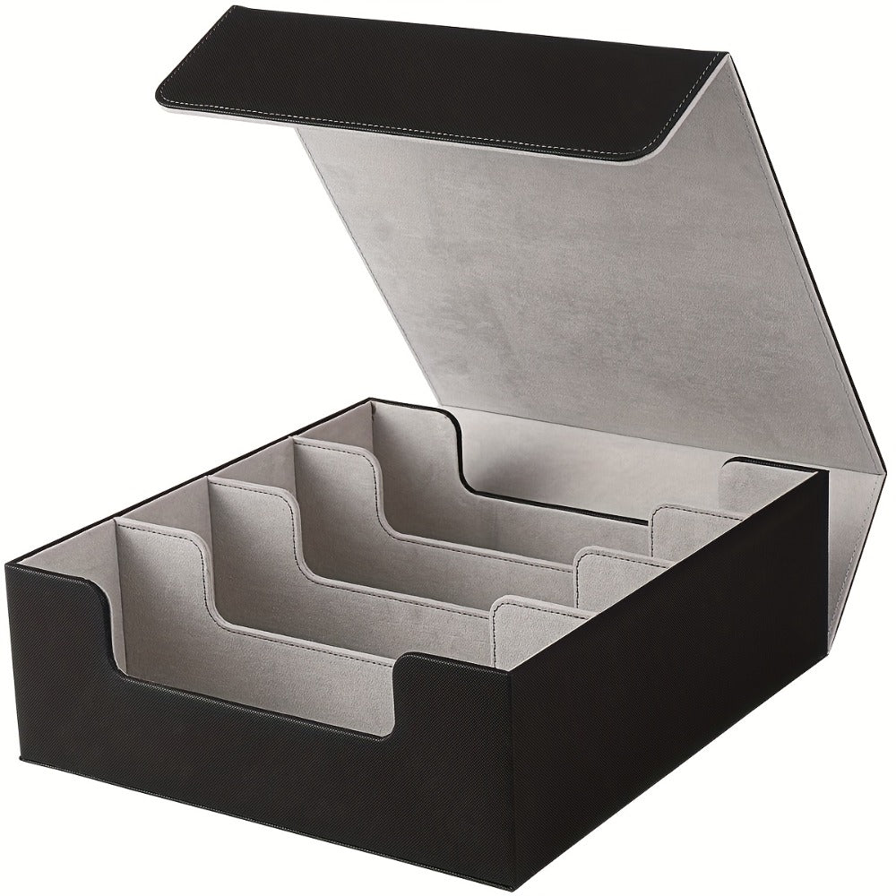 Trading Card Storage Box 4-Row Magnetic Lid with 24 Color Dividers & 4 Card Sleeves Holds 3000+ Cards Perfect Gift for TCG Collectors