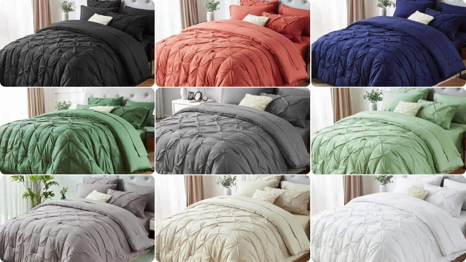 Comforter Set Luxurious Pleated 5/7pcs Bed in a Bag | Soft Plush Fiber Fill, Year-Round Warmth - Quilted Comforter, Flat & Fitted Sheet, Pillowcases & Shams, Complete Bedding Set Twin Full Queen King