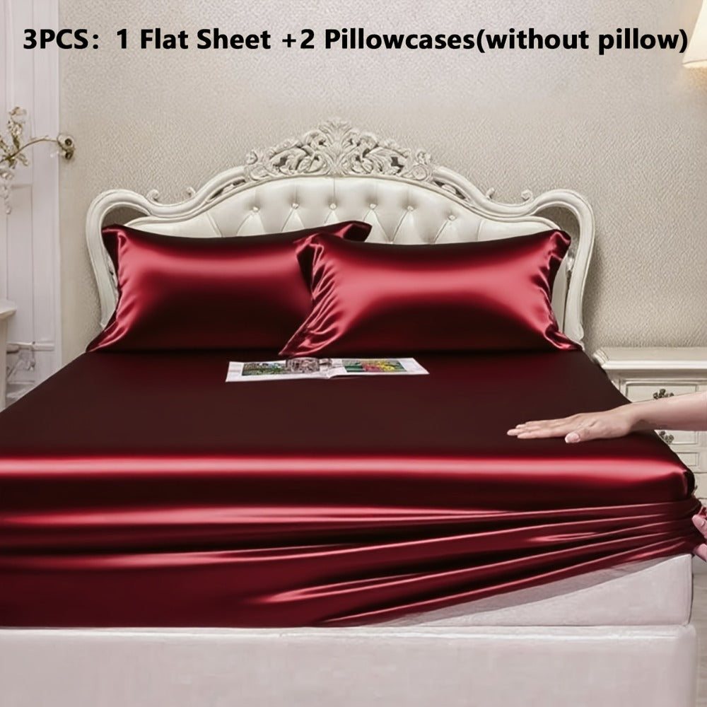 Satin Fitted Sheet Set with Pillowcases ¨C Cooling Smooth Breathable Wrinkle-Resistant Bed Sheets, Machine Washable Ultra Soft for Hot Sleepers, Twin Full Queen King, Multiple Colors