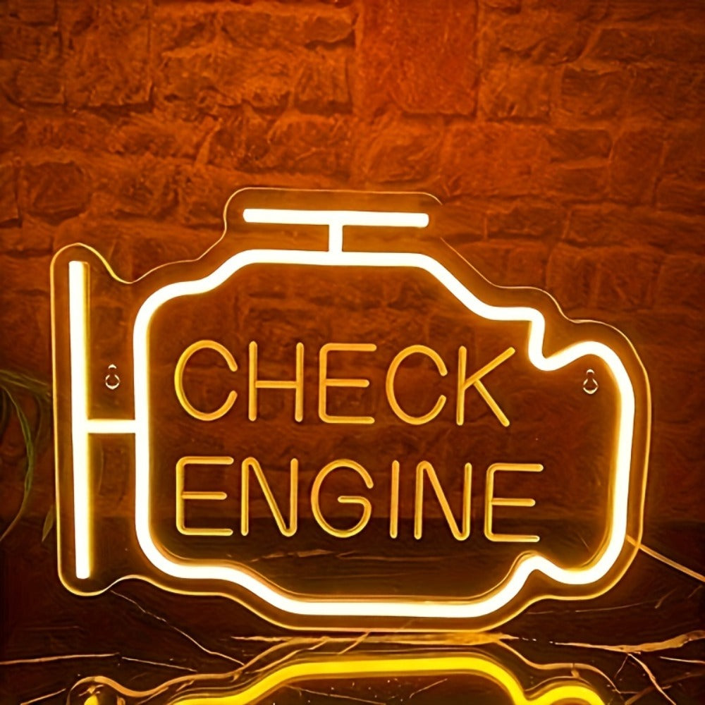 Neon Sign Check Engine LED ¨C Funny Car-Themed Wall Mounted Light for Bedroom, Garage, Wedding, Engagement Party & Home Decor, Multipurpose Decorative Neon Lamp