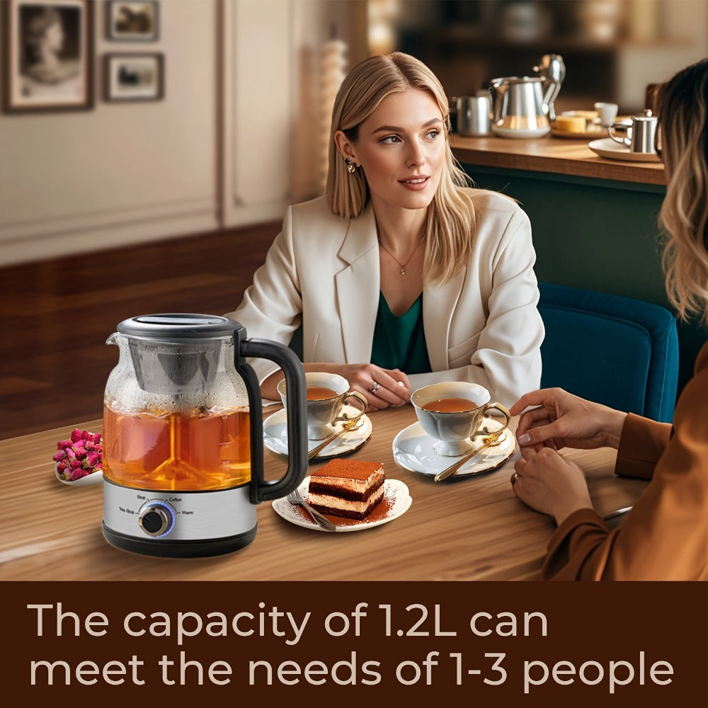 Drip Coffee Maker Electric Kettle 600W 40.58oz BPA-Free Glass Stainless Steel Spray Brew Keep Warm Boil-Dry Protection for Coffee Tea Perfect Gift