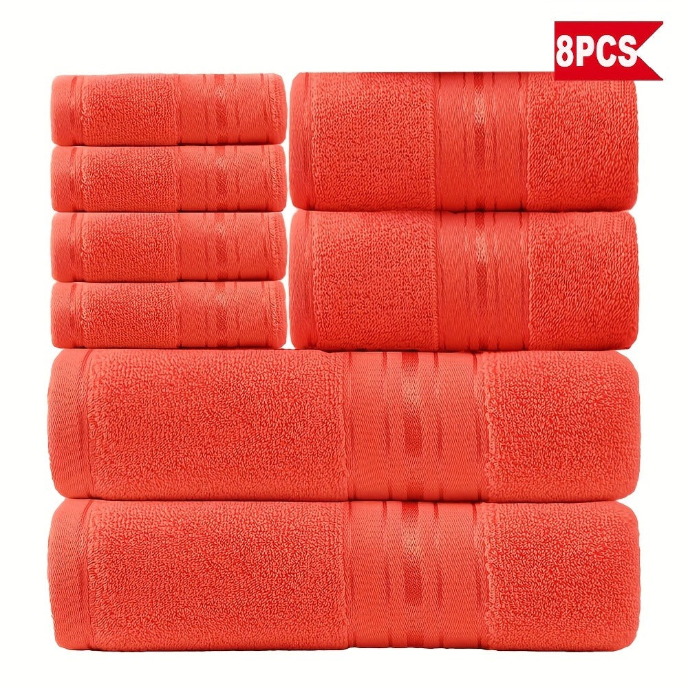 Cotton Bath Towel Set 8 Piece 550GSM Vintage Striped - 100% Cotton Hotel Quality Soft Absorbent Machine Washable | 2 Bath 2 Hand 4 Washcloths | 15 Colors | Bathroom Hotel Spa Gift