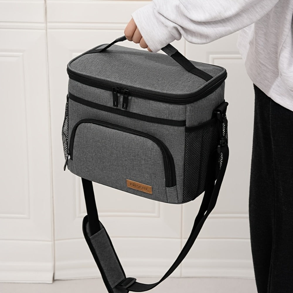 Insulated Lunch Bag with Adjustable Shoulder Strap - Leakproof Reusable Cooler Bag for Men Women Portable Fresh Keeper | Black Grey Blue | Office Travel Beach Picnic Camping School