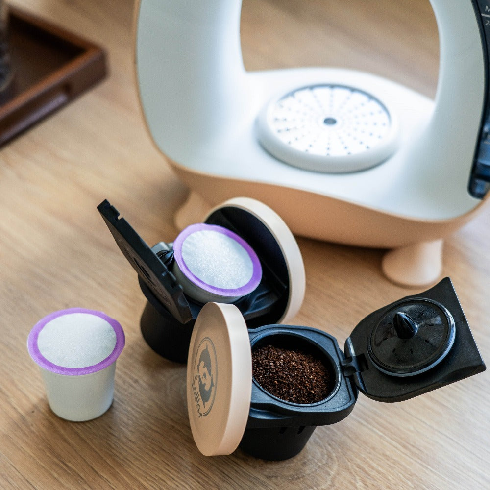 Espresso Coffee Maker 2-in-1 Single Serve Compatible with K-Cup and Ground Coffee Americano Mini Coffee Machine Tea Maker with Filter K-Cup Adapter 4-8oz Pink Champagne Gray Black