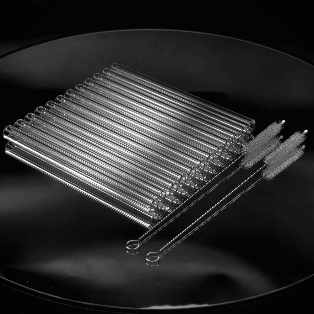 Glass Straws Reusable 12 Pack with Cleaning Brushes - Borosilicate Glass Drinking Straws 6 or 8 Inch, Clear & Colorful, Thick 12mm, Dishwasher Safe for Smoothies, Juice, Coffee & Cocktails