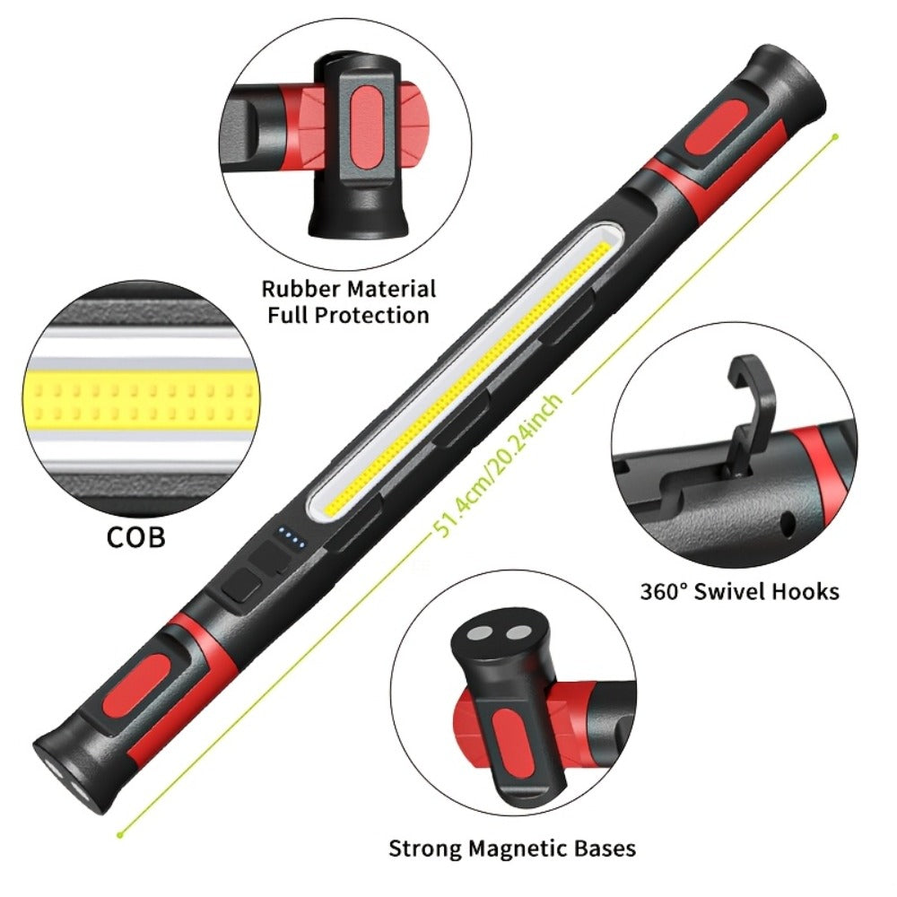 LED Work Light Bar 3000LM Rechargeable Construction Site Lighting Lamp ¨C Hanging Hook, Portable Underhood Work Light for Auto Repair, Garage, Mechanical Maintenance & Emergency Use ¨C Single & 2-Pack Options