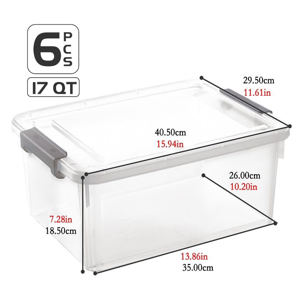 Clear Plastic Storage Bins with Lids 6 Pack Stackable Storage Containers with Snap-Tight Locks for Home, Office, Garage & Basement ¨C 17QT or 21QT, BPA-Free