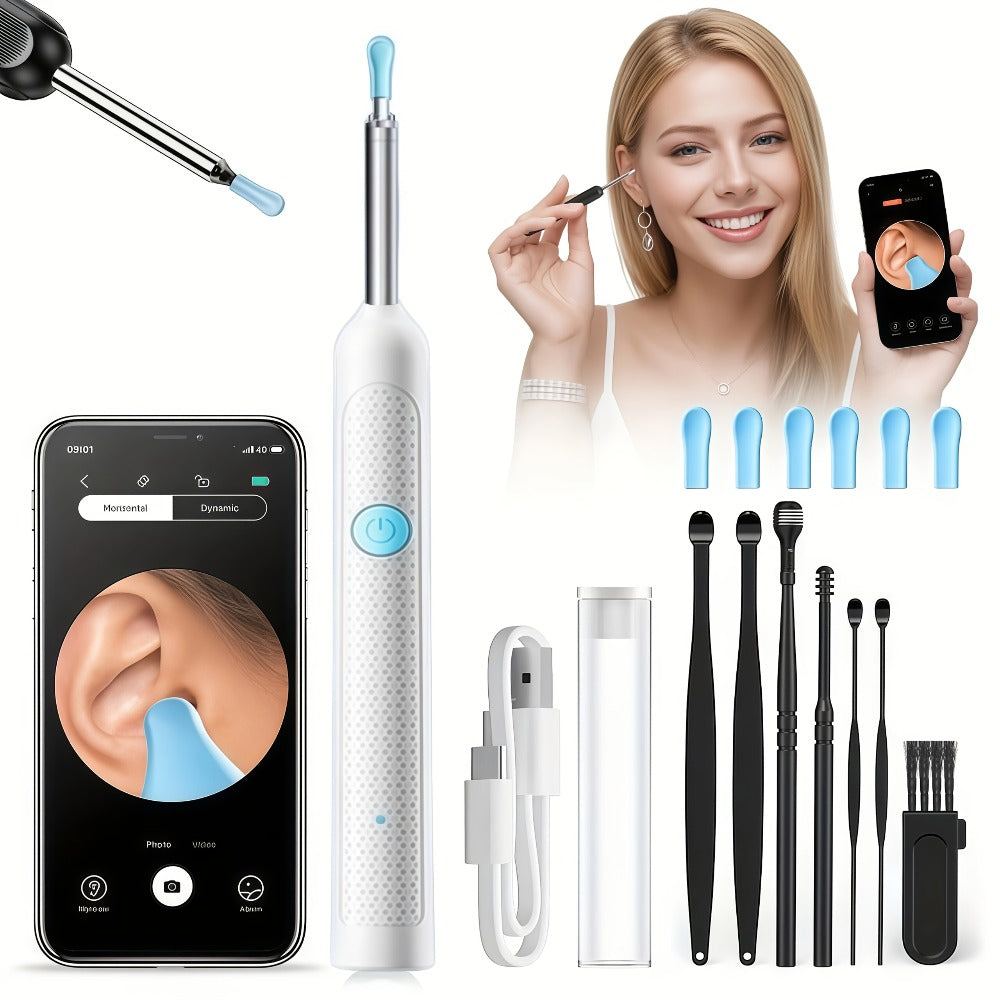 Visual Ear Pick Set 7-Piece Earwax Removal Tool with Camera and Light ¨C Ear Pick Covers Included, Compatible with All Smartphones, Safe Home Ear Cleaning Kit for Adults