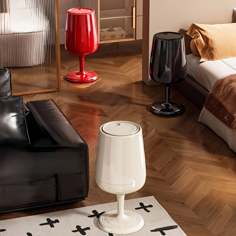 Wine Glass Shaped Trash Can Large Capacity Decorative Waste Bin with Press Pop Lid, No-Bend Standing Design, Luxury Stylish Dual-Bucket for Living Room Kitchen Bedroom Home Decor