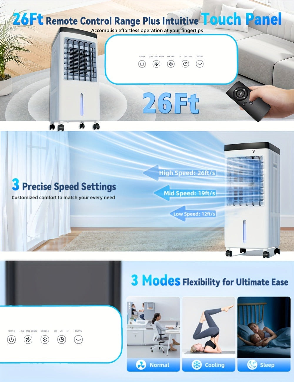 Outdoor Air Cooler 3-in-1 Evaporative Cooler Fan with Misting Humidifier 2.9 Gal Large Tank Remote Control 45¡ã Oscillation for Patio Garden Deck BBQ White