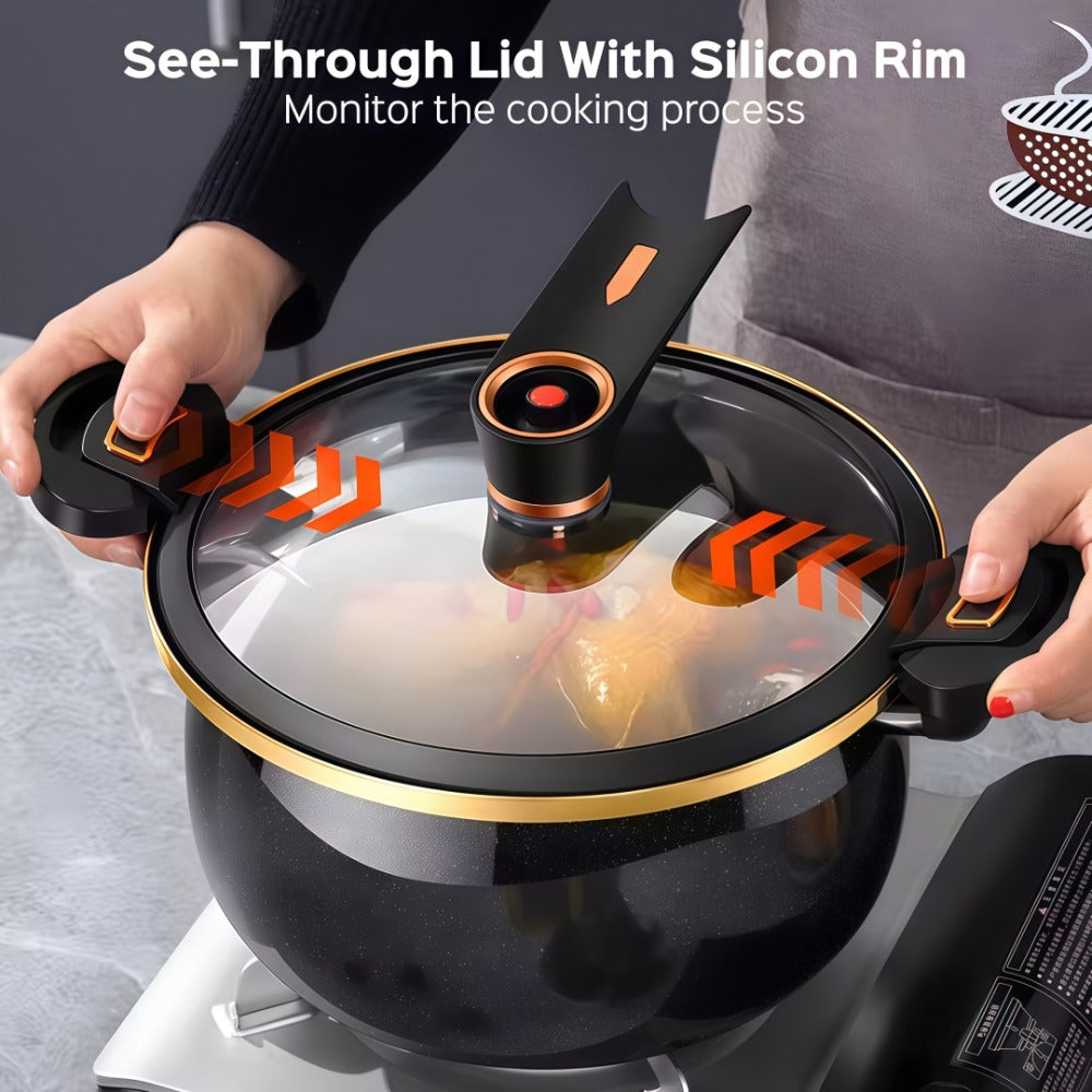 Non-Stick Soup Pot with Twist-Lock Handle | Large Capacity Stew Pot Compatible with Gas Stove Induction Cooker Open Fire | Multi-Function Cooking Pot for Home Restaurant Hotel