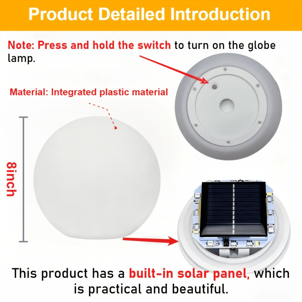 Solar Globe Lights Outdoor 8 Inch RGB Color Changing 16 Colors Remote Control Waterproof Garden Ball Light for Patio Yard Lawn Pool Pathway Party Decor