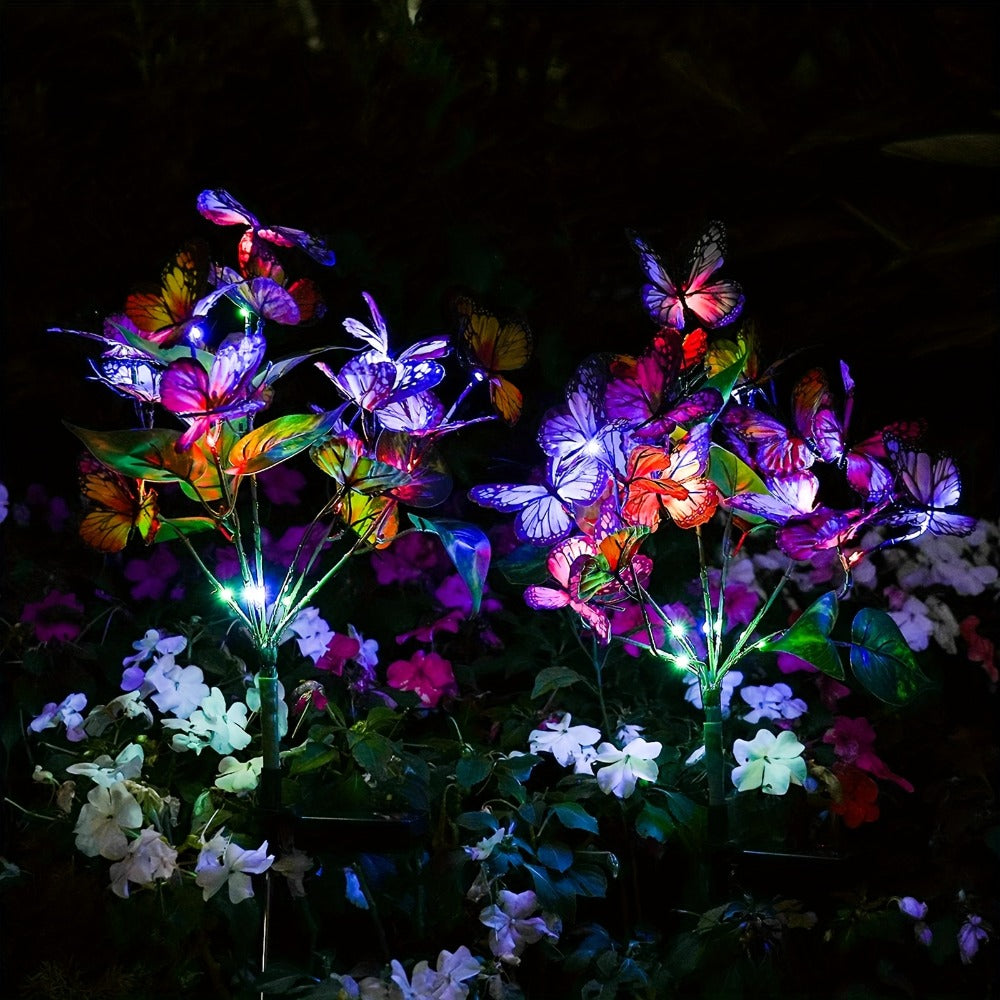Solar Butterfly Garden Stake Lights Outdoor Waterproof IP65 ¨C 2pcs Colorful LED Solar Powered Lawn Insert Lights for Garden, Courtyard & Patio | Christmas Holiday Yard Decoration Ground Lights