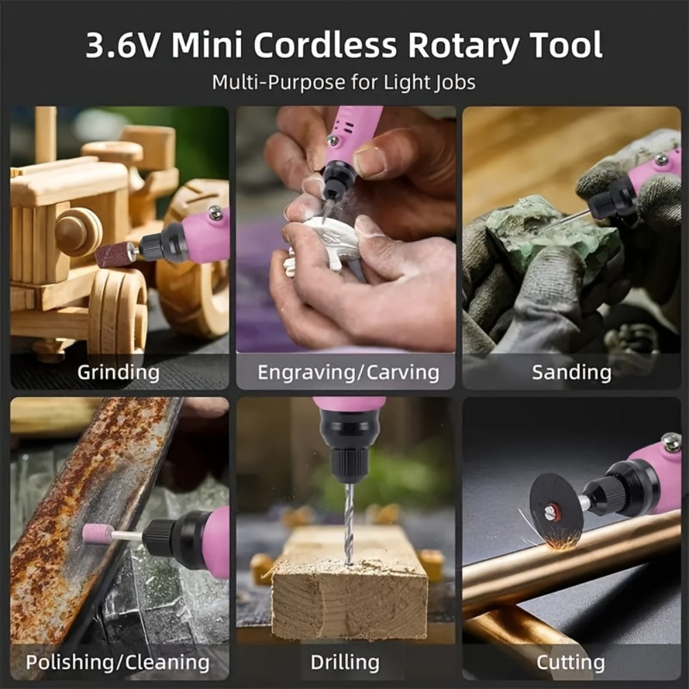 Cordless Rotary Tool Kit 3.6V USB Charging ¨C Sanding Polishing Drilling Engraving Multi-Purpose Power Tool for Home Workshop Hobbyists 25/53/86 Pcs