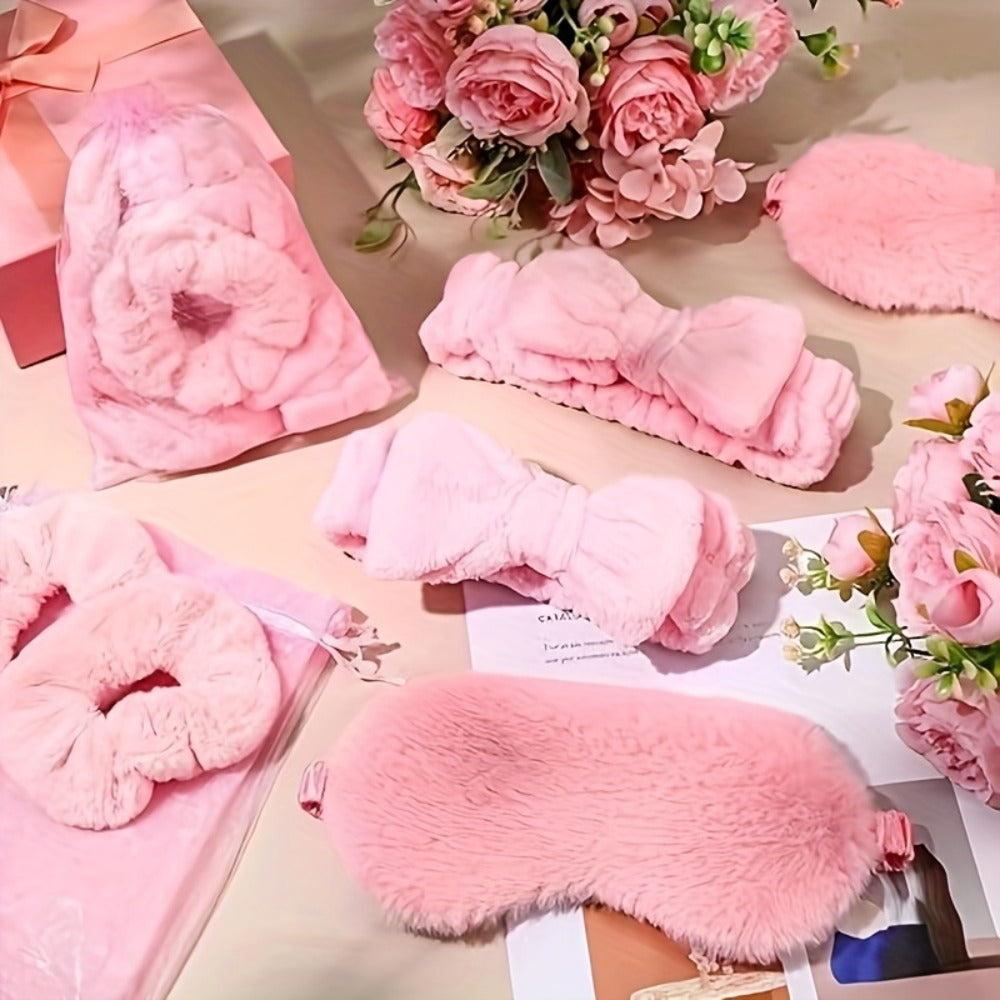 Spa Party Favors 48 Pack Pink Princess Theme - 12 Headbands 12 Sleep Masks 12 Hair Bands 12 Organza Gift Bags for Bachelorette Party Bridal Shower Girls Spa Night Birthday Mother's Day Supplies