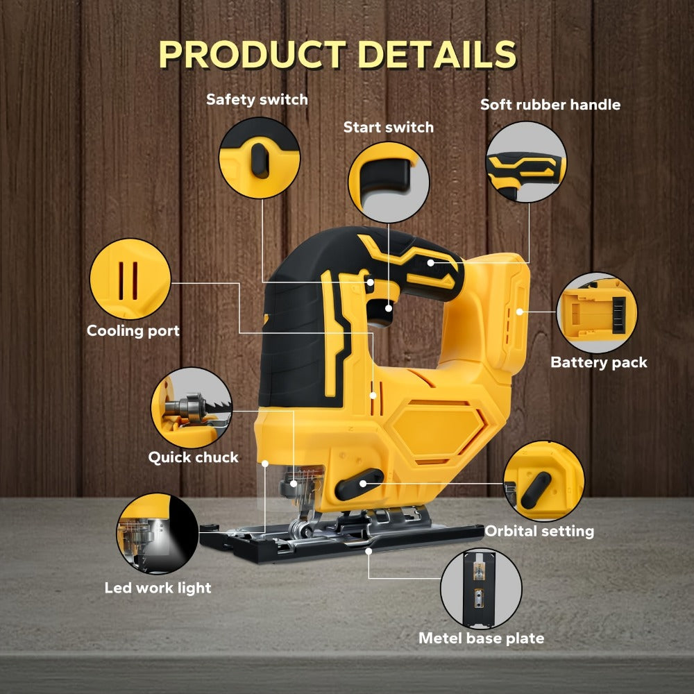 Cordless Jigsaw Compatible with DeWalt 20V Battery - Variable Speed 0-2700 RPM, 80mm Cutting Depth, LED Work Light, 0¡ã-45¡ã Bevel, 3 Orbital Settings for Wood Metal PVC Cutting