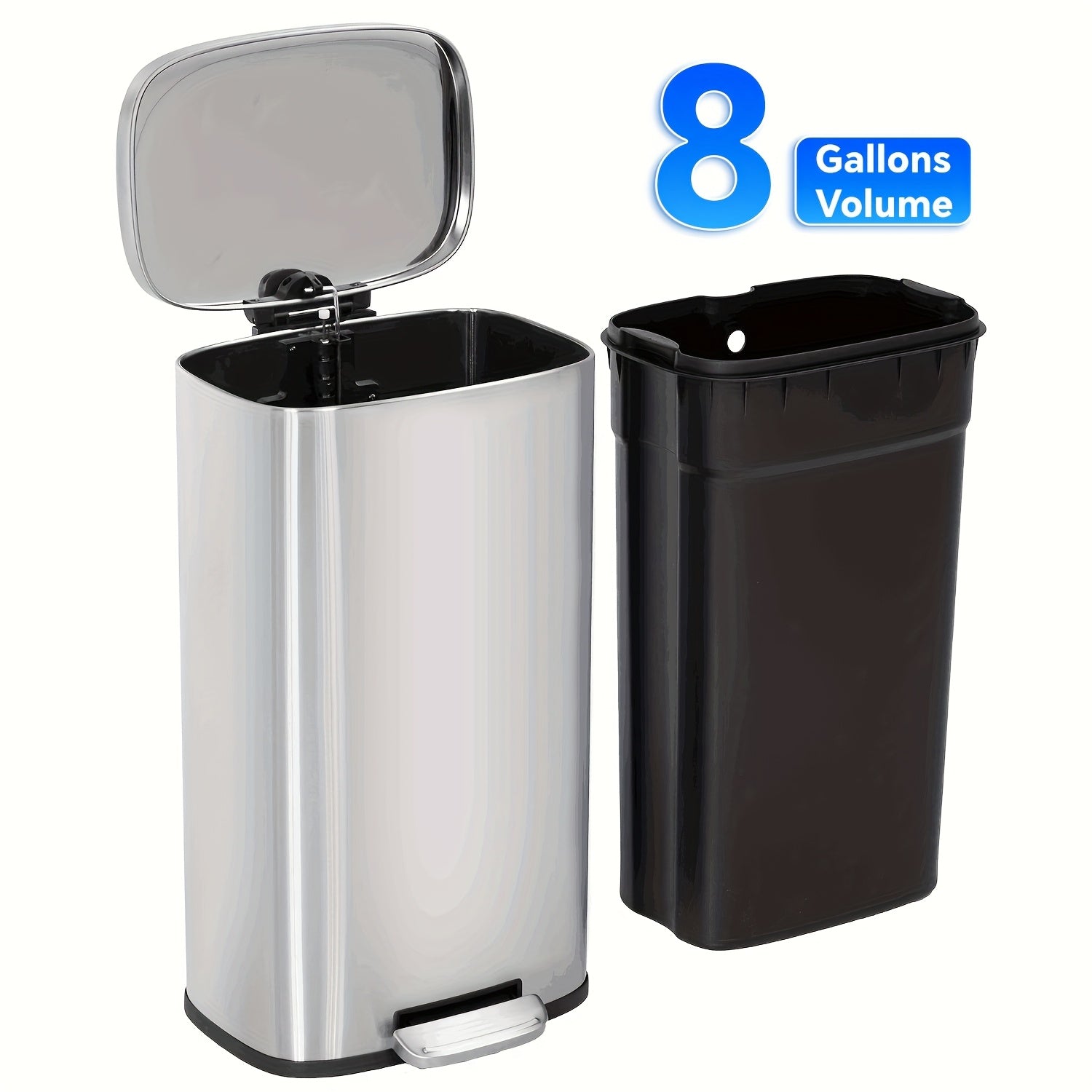 Stainless Steel Trash Can with Pedal & Removable Inner Bucket Fingerprint-Proof Kitchen Garbage Can with Hinged Lid ¨C 5L / 30L / 50L / 13 Gallon for Kitchen, Home & Office