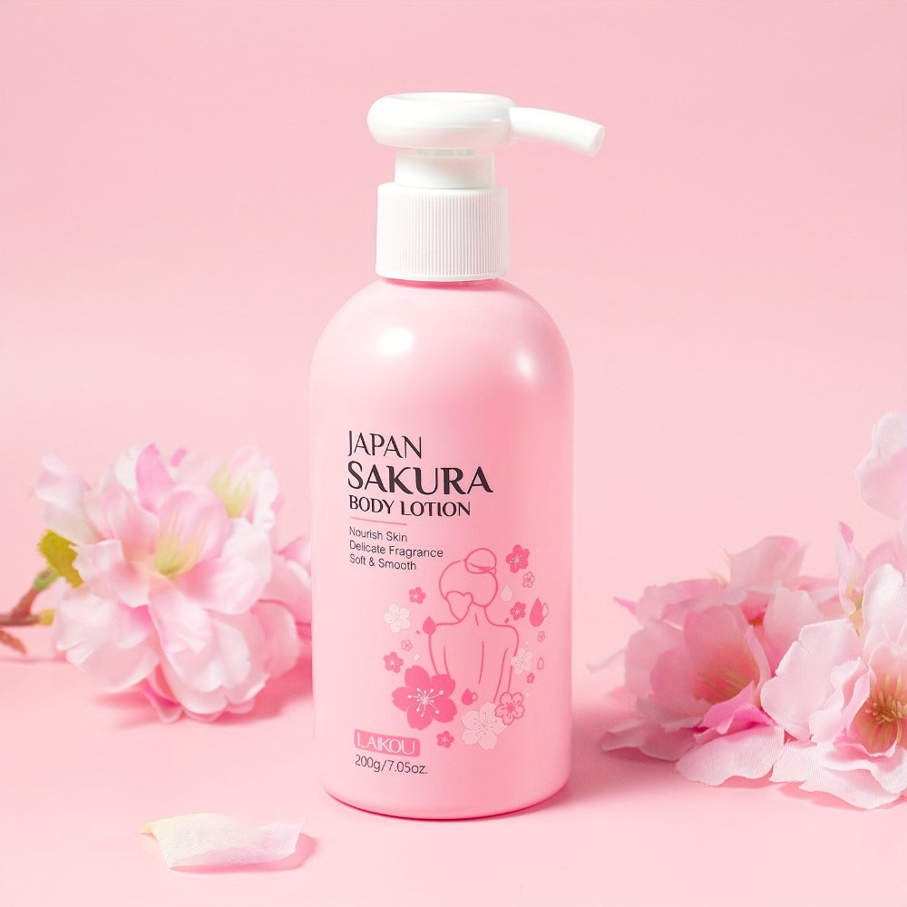 Sakura Body Lotion Hydrating Moisturizer 200g | LAIKOU Radiant Skin Cream with Vitamin C & Shea Butter | Dry Cracked Skin Repair | Brightening Nourishing Body Cream for Silky Smooth Skin