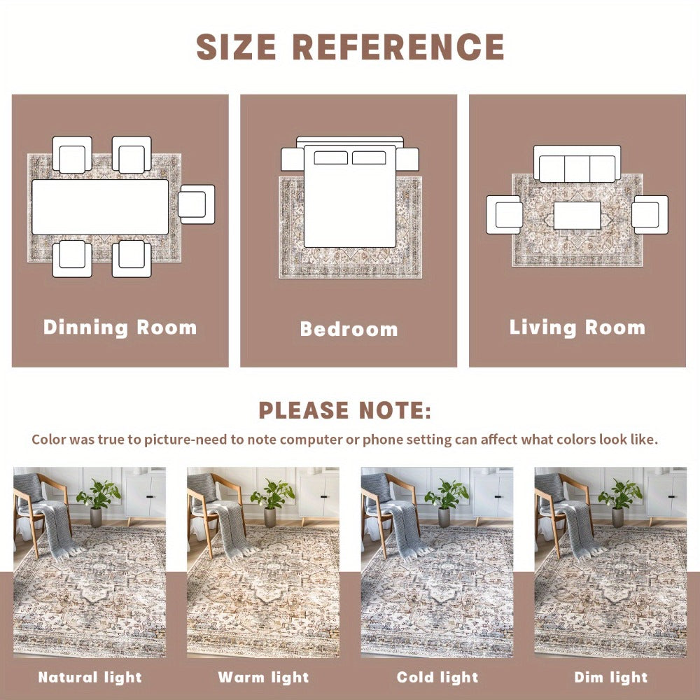 Bohemian Area Rug Ultra-Soft Non-Slip Washable Retro Foldable Carpet for Living Room Bedroom in Beige and Grey Multiple Sizes