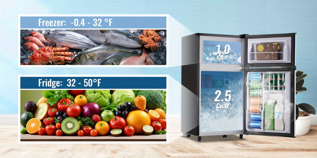 Small Fridge with Freezer, 2-Door Compact Refrigerator with 7-Level Adjustable Thermostat, Removable Shelves & Basket ¨C 2.5 or 3.5 Cu Ft Silver Mini Fridge for Dorm, Office, RV and Bedroom