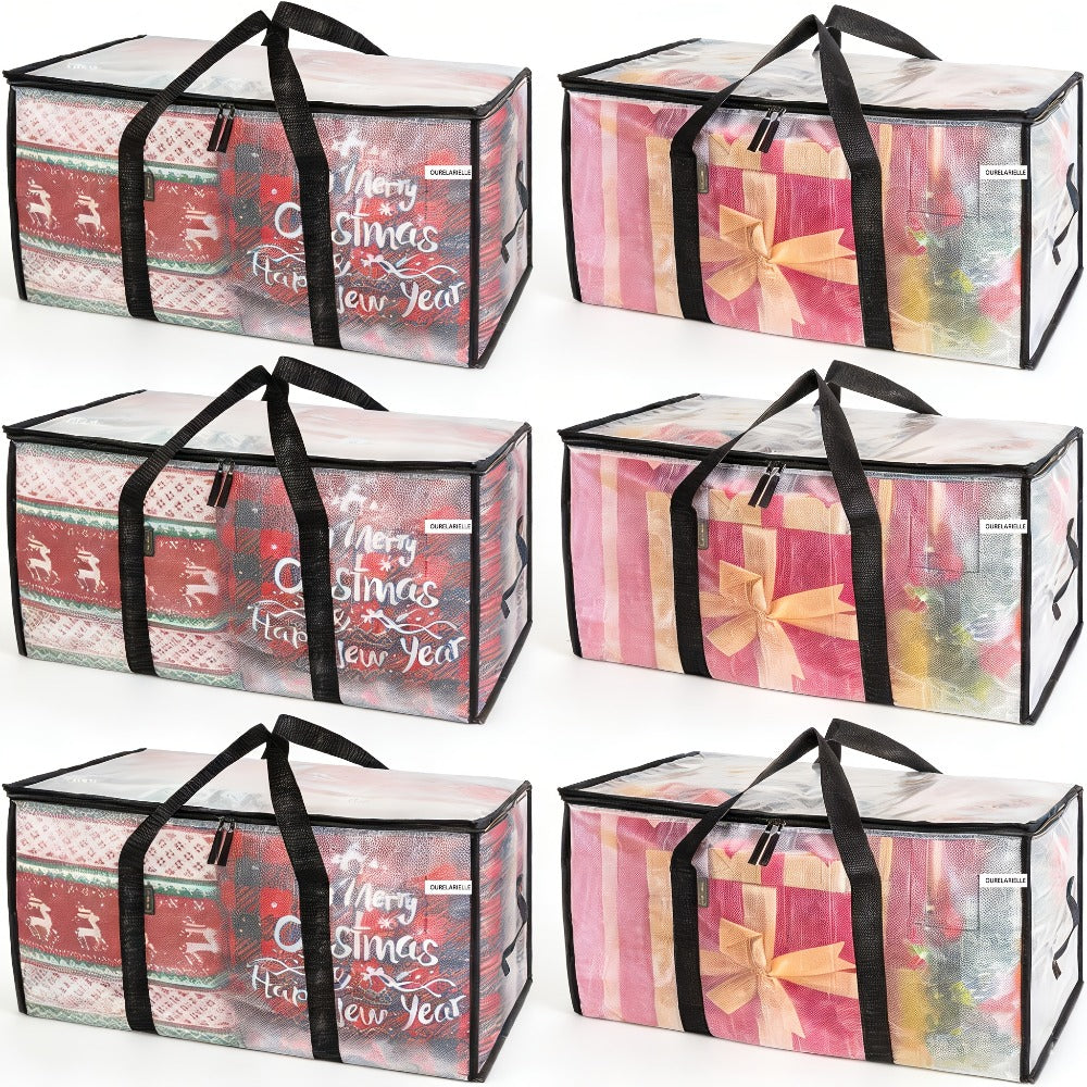 Heavy-Duty Moving Bags Set of 6 ¨C Oversized Storage Totes with Reinforced Handles & Snap-Close Lid, Space Saver Bags for Clothes, Quilts & Moving Supplies, Transparent