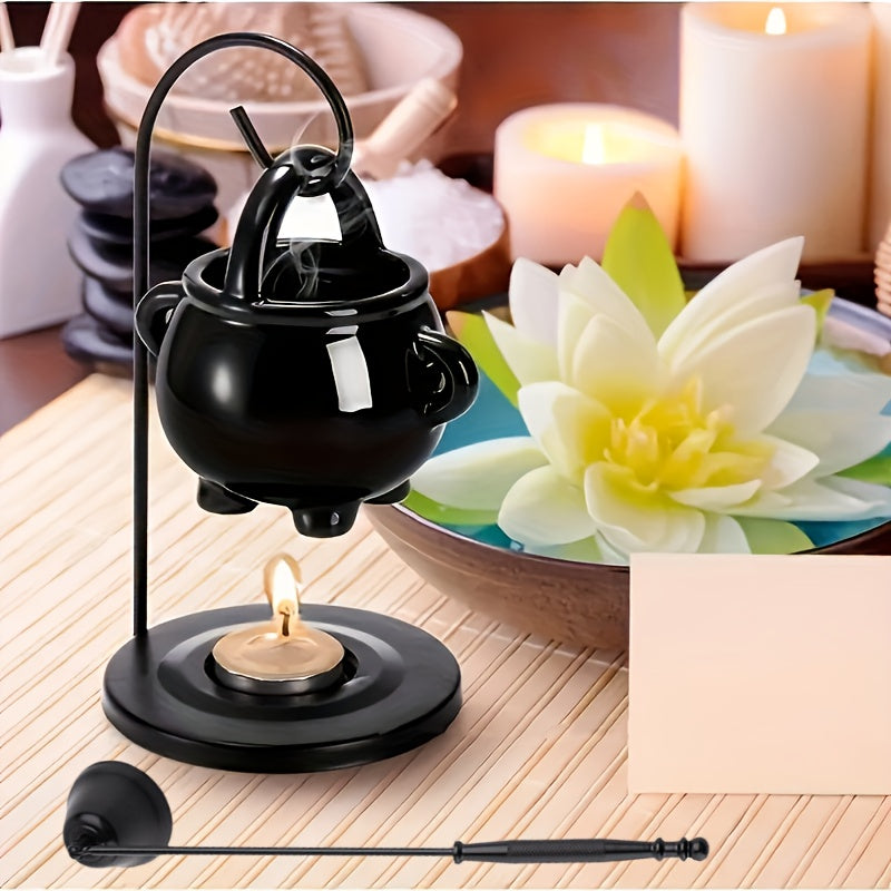 Ceramic Wax Melter Hanging Incense Holder Tealight Diffuser Black Witch Style Home Decor for Yoga Meditation Spa Aromatherapy Boho Gothic Gift