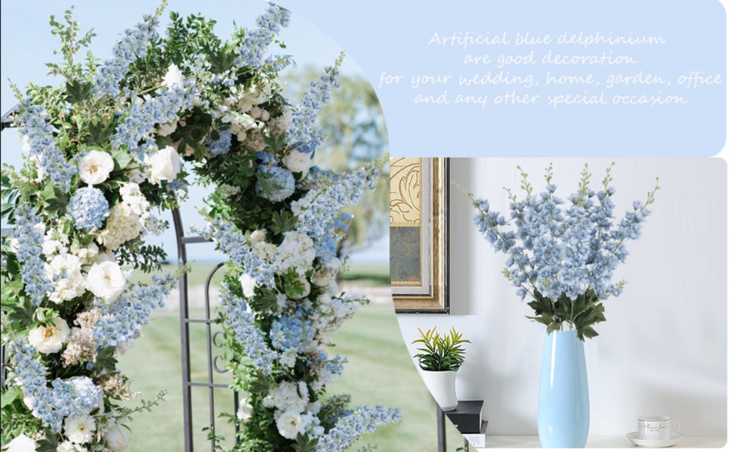 Artificial Delphinium Flowers 8pcs 33.5 Inch Faux Larkspur Stems for Wedding Centerpieces, Tall Silk Flower Bouquet for Home Vase Table Garden Decor