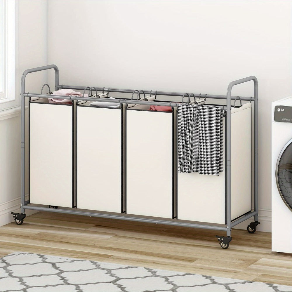Laundry Hamper Cart with 4-Bag Sorter, Heavy-Duty Rolling Lockable Wheels & Removable Bags ¡ª Laundry Basket Organizer for Bedroom, Bathroom & Laundry Room | Beige, Gray, Black, Assorted