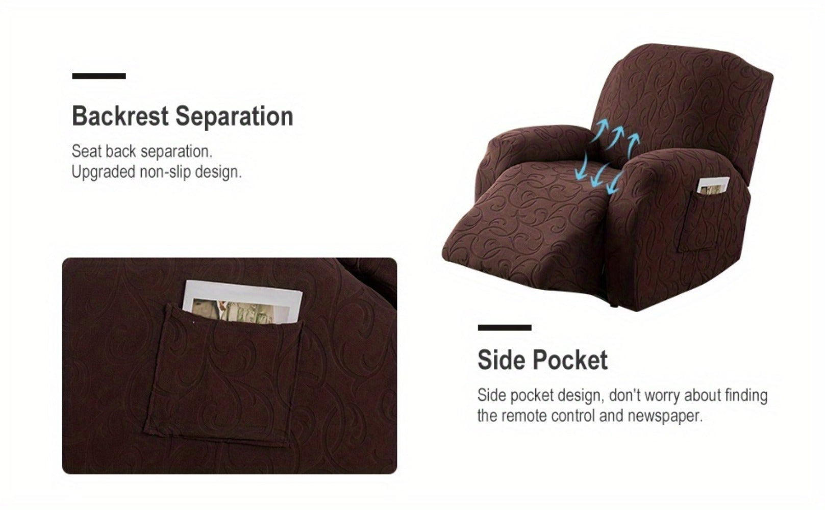 Recliner Chair Cover High Elasticity Stretch Swirl Pattern Slipcover Dust Scratch Resistant Washable Pet Friendly Fits Single Seater Sofa Massage Chair Living Room Furniture Protector