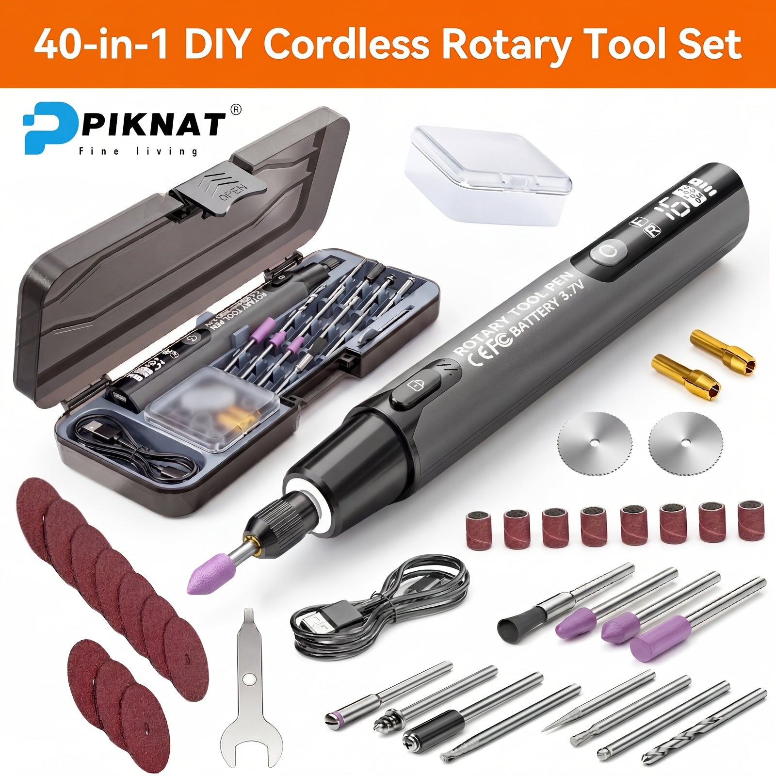 Rotary Tool Kit Cordless 40-in-1 6-Speed 16000RPM Electric Handheld Grinder with LCD Display LED Light for Engraving Grinding Polishing Drilling Carving DIY