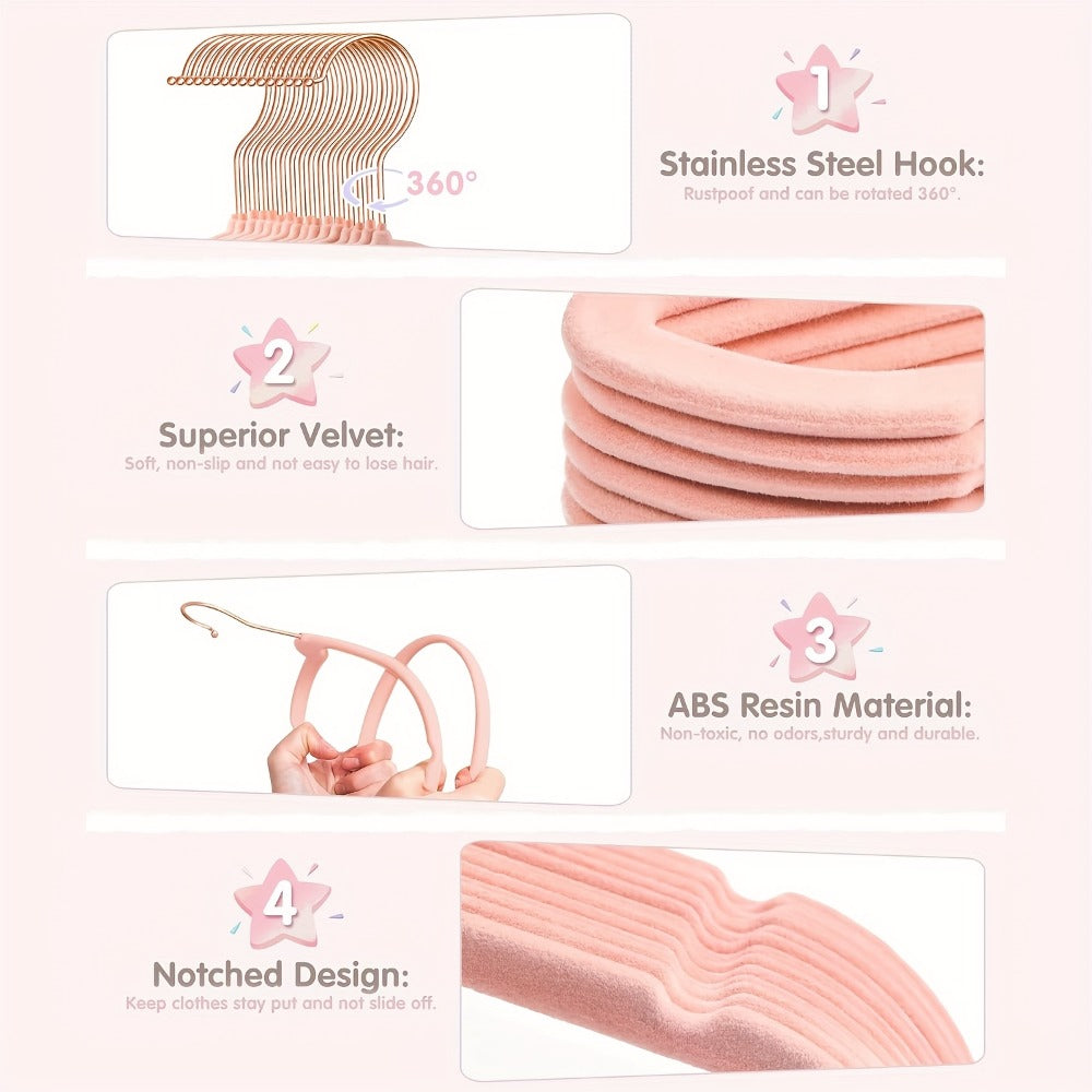 Baby Hangers Pink Velvet Non-Slip Nursery Closet Kids Clothes Hangers with Size Dividers for Infant Toddler Girls Boys 50/30pcs