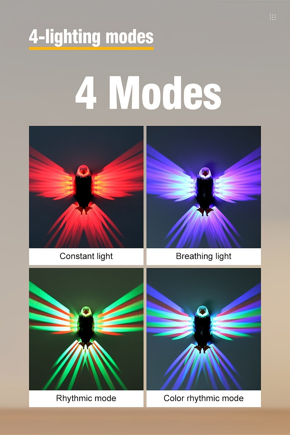 Eagle LED Wall Lamp ¨C Colorful Ambient Night Light with Motion Sensor, Rechargeable Battery, Remote Control & Magnetic Wall Mount for Bedroom Living Room Corridor Hallway Decor (Black)