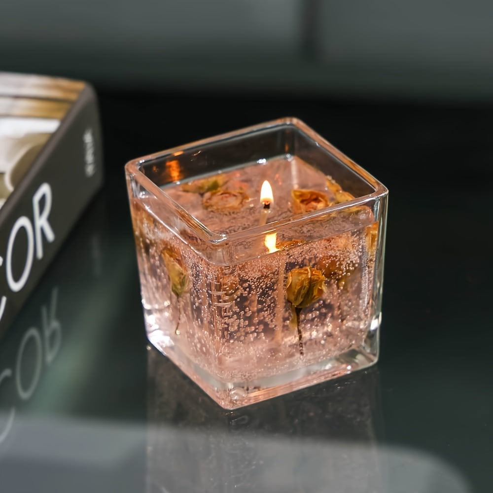 Floral Scented Candle 550g with True Flower Inlay ¨C Large Botanical Candle in Glass Jar, Rose & Lavender Fragrance, Luxury Aromatherapy Home Decor, Perfect Birthday & Gift Candle for Women