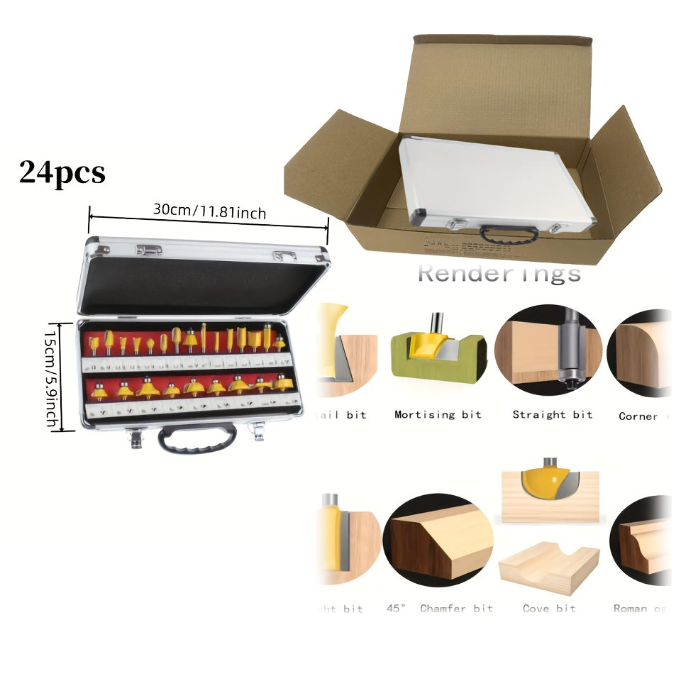 Woodworking Router Bit Set 24 35PCS Carbide Tipped 1/4 Inch Shank Precision Cutting Tools with Durable Metal Case for Wood Routing Milling Trimming Joinery Professional DIY