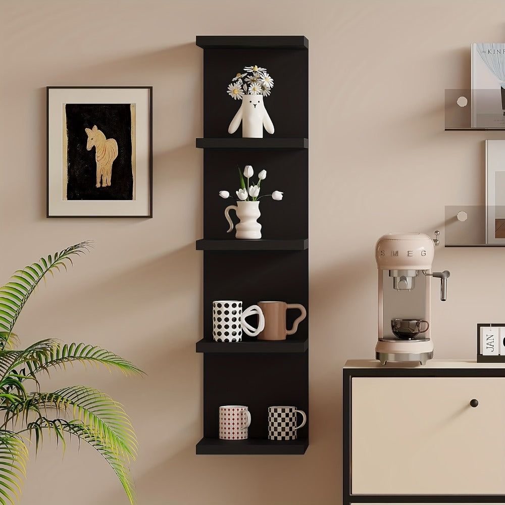 5-Tier Floating Wall Shelf Wall-Mounted Storage Rack 31.5¡± - Space Saving Display Shelves for Bedroom Living Room Oak Finish Easy Install Thickened Suspended Wall Organizer