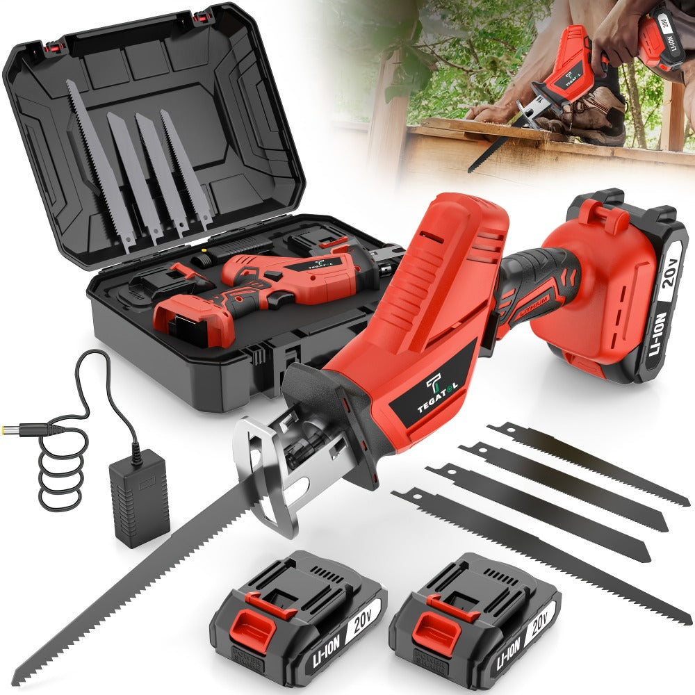 Electric Reciprocating Saw Cordless with LED Light & Safety Lock ¨C Multi-Purpose Cutting Tool with Replaceable Blades, 1 or 2 Battery Options, Carrying Case Included