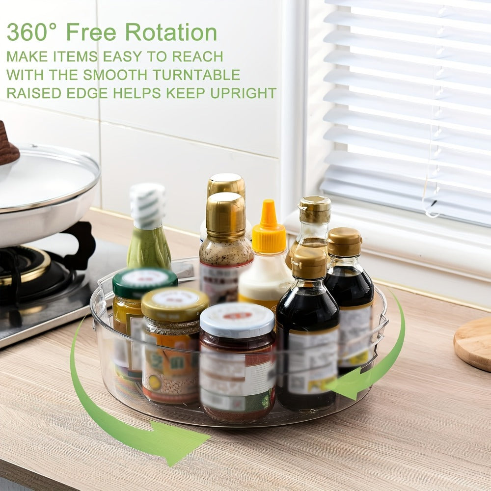 Lazy Susan Turntable Organizer 4 Pack 11.5 Inch Transparent Rotating Spice Rack with Handle Raised Edge for Kitchen Cabinet Pantry Fridge Bathroom Dining Table