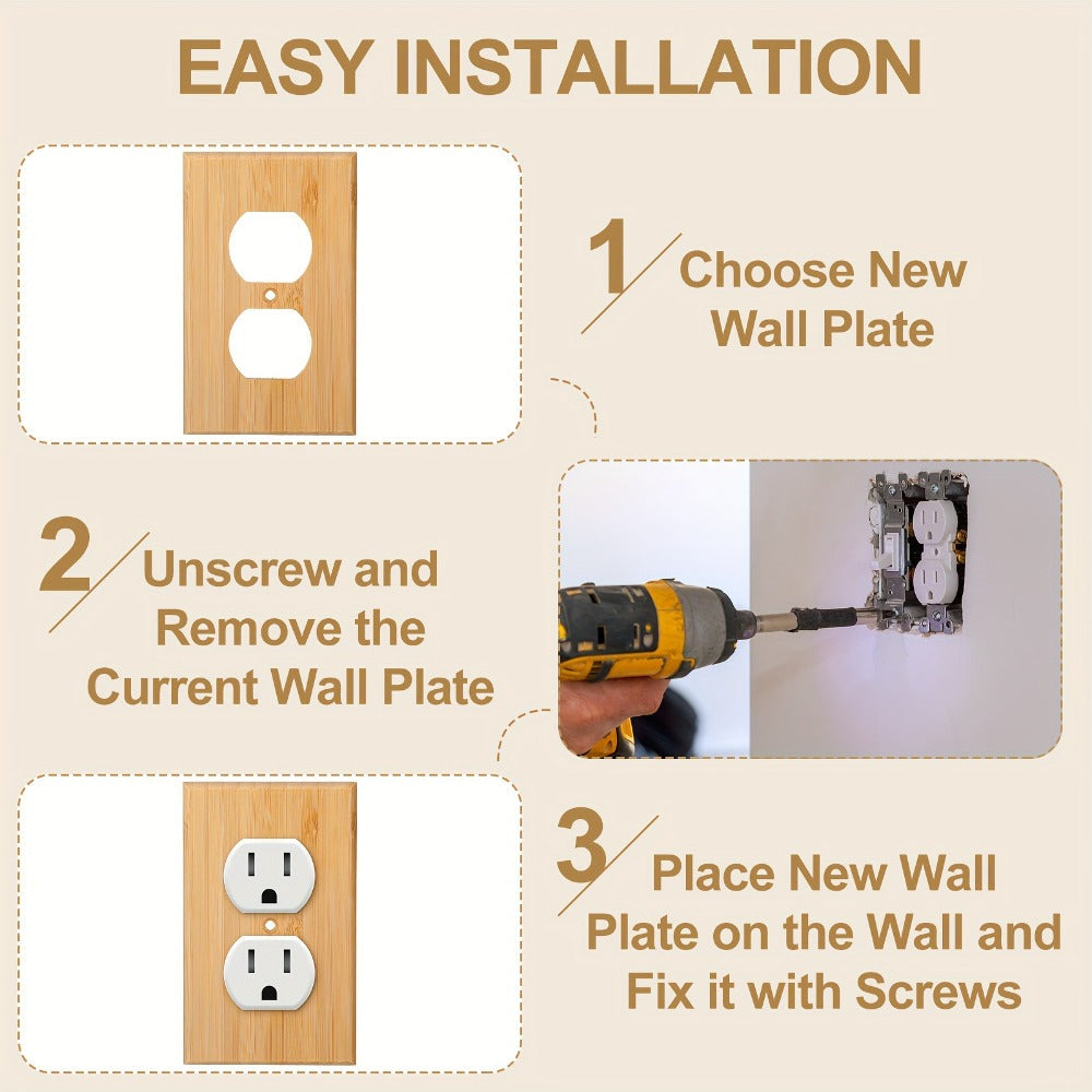 Wood Light Switch Panel Covers Set of 10 ¨C Bamboo Solid Wood Socket Plates 4.5x2.76in, Double Hole, for Bedroom Kitchen Home Wall Decor