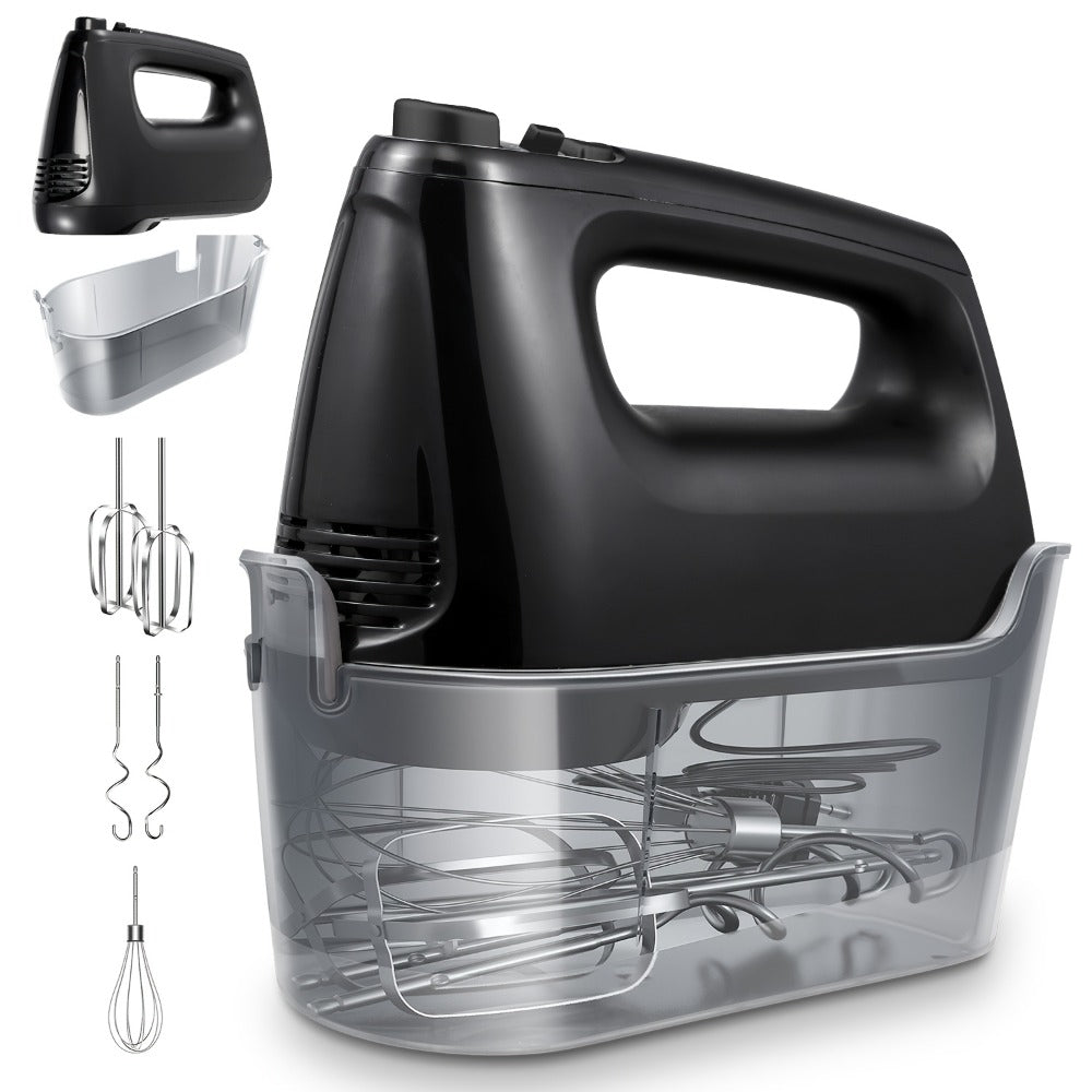 Electric Hand Mixer 250W 6-Speed Turbo - Heavy Duty Motor with 5 Stainless Steel Attachments, Snap-On Storage Case, for Whipping, Mixing Cookies, Cakes & Dough, Black, Blue or Silver